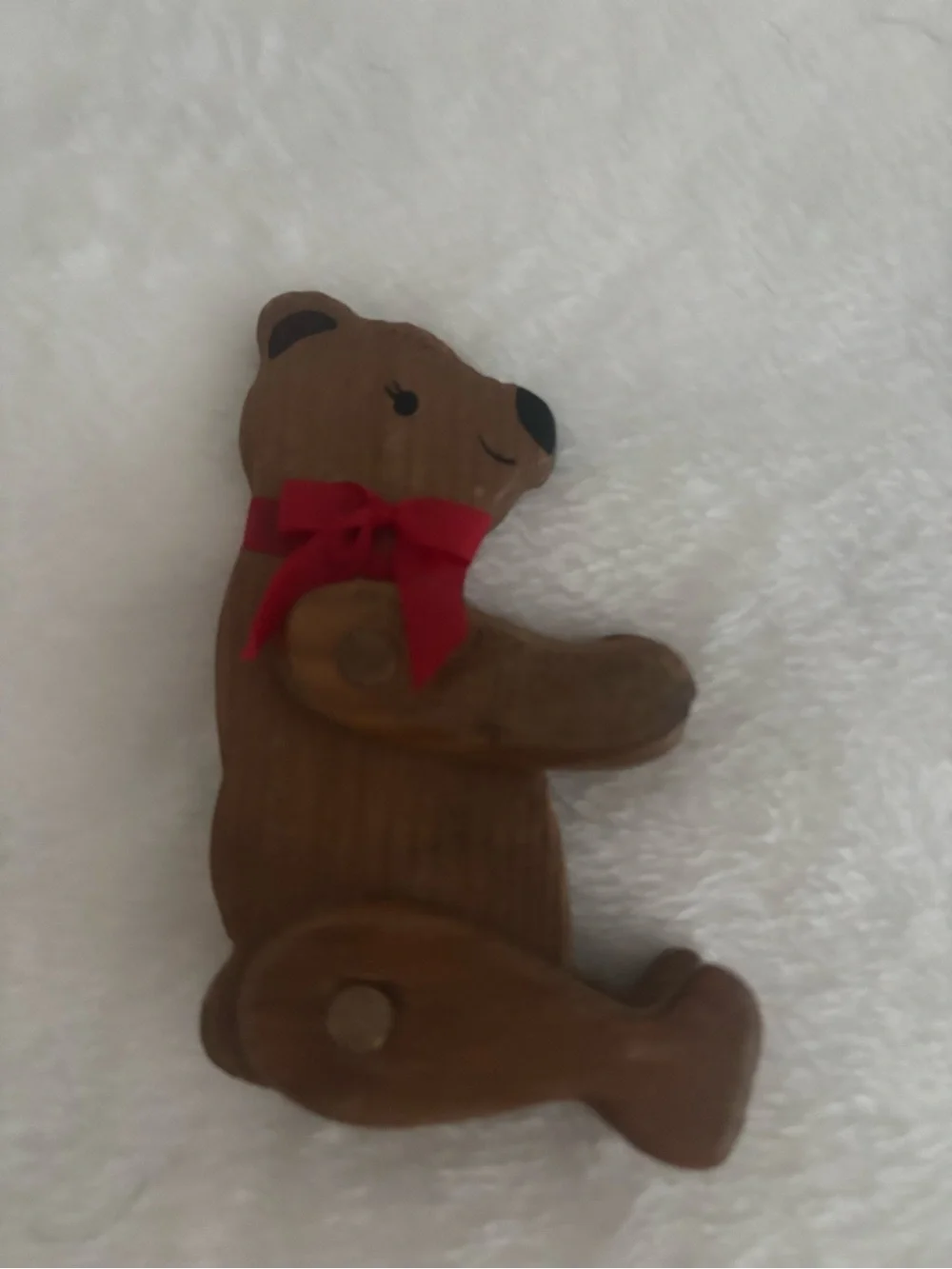 Wooden Brown Bear Toy Red Ribbon - Kids Home Accent  Final Sale